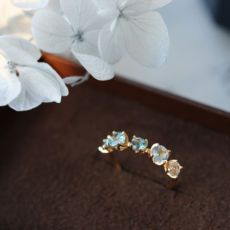 Light Luxury Gold-Plated Slim-Band Gradient Multi-Topaz Zircon Ring