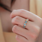 Light Luxury Gold-Plated Slim-Band Gradient Multi-Topaz Zircon Ring