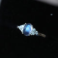 Silver-Plated Slim-Band Multi-Zircon Oval Natural Moonstone Ring