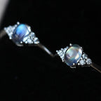 Silver-Plated Slim-Band Multi-Zircon Oval Natural Moonstone Ring
