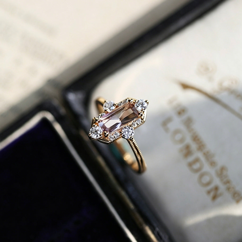 Luxury Retro Gold-Plated Geometric Natural Ametrine & White Topaz Zircon Ring