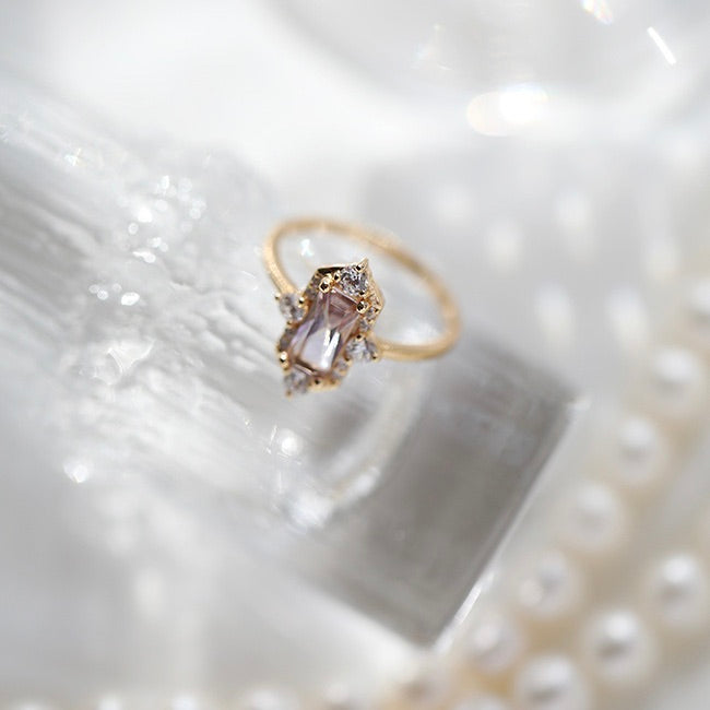 Luxury Retro Gold-Plated Geometric Natural Ametrine & White Topaz Zircon Ring