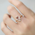 Luxury Retro Gold-Plated Geometric Natural Ametrine & White Topaz Zircon Ring
