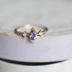 Light Luxury 14K Gold-Plated Drop-Shaped Multi-Zircon Natural Amethyst Ring