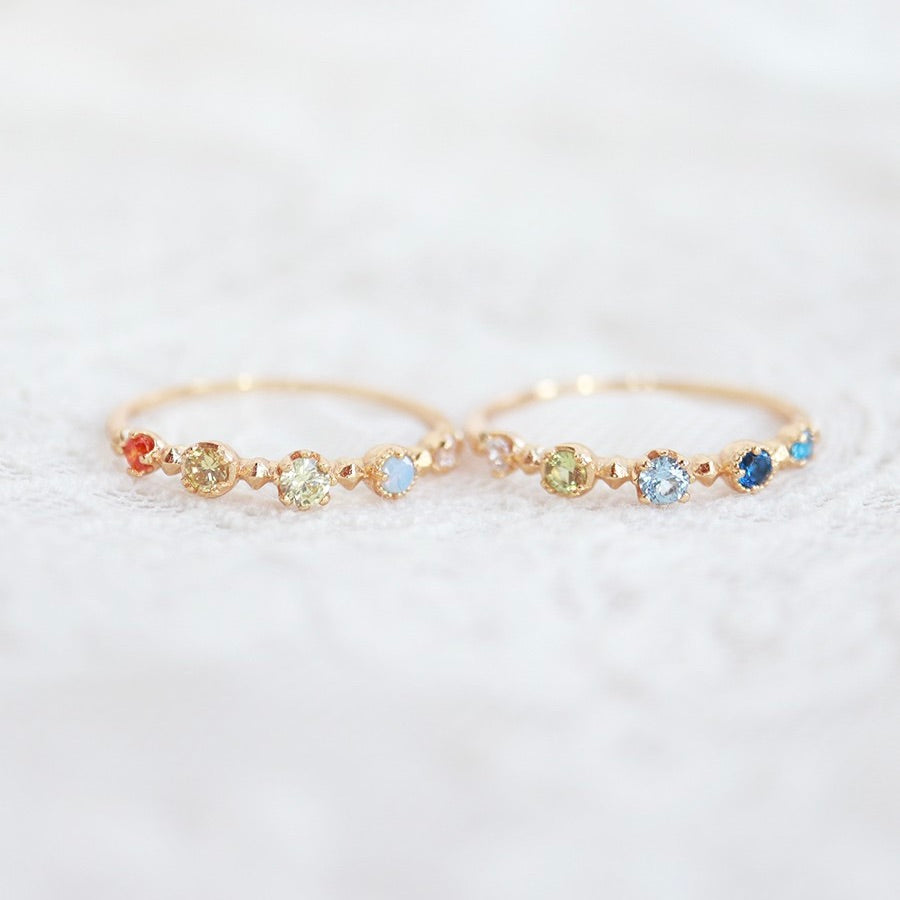 Light-Luxury Gold-Plated Slim-Band Multi-Color Round Zircon Ring