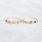 Light-Luxury Gold-Plated Slim-Band Multi-Color Round Zircon Ring