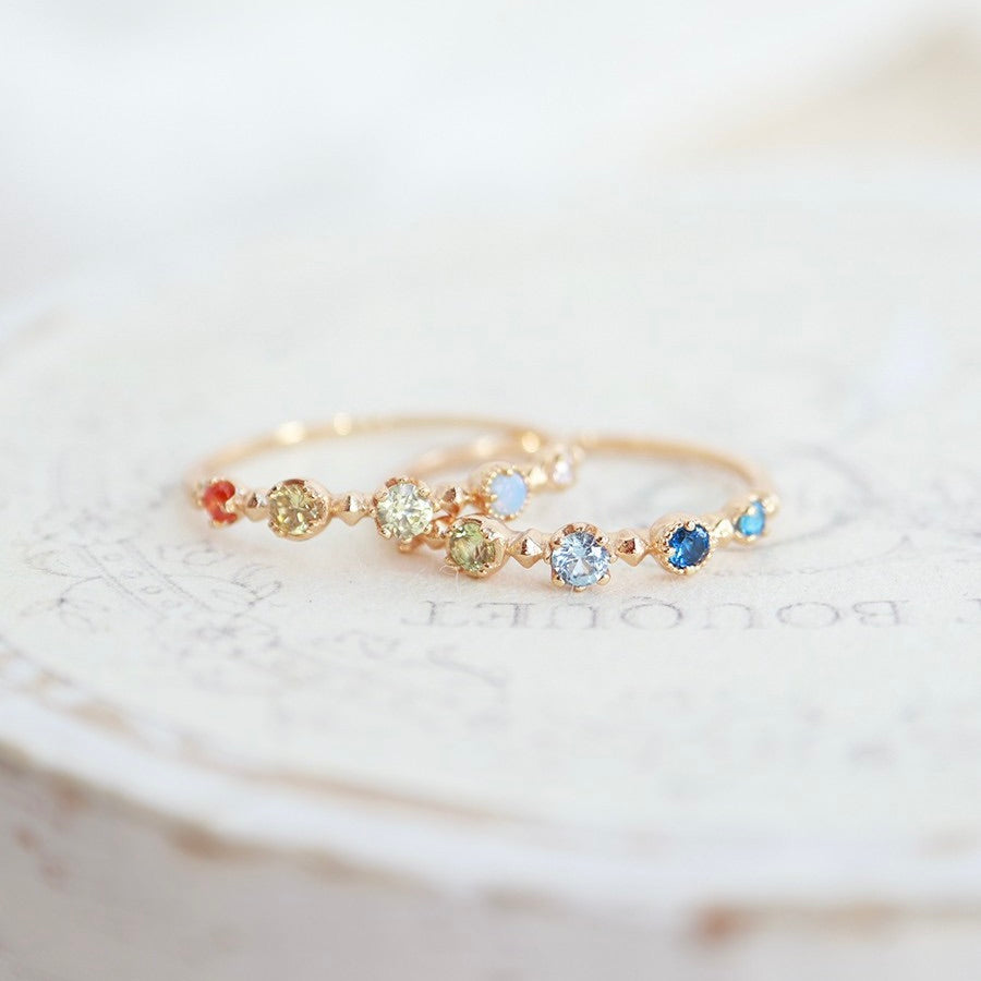 Light-Luxury Gold-Plated Slim-Band Multi-Color Round Zircon Ring