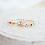 Light-Luxury Gold-Plated Slim-Band Multi-Color Round Zircon Ring