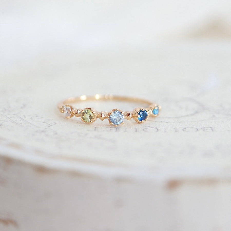 Light-Luxury Gold-Plated Slim-Band Multi-Color Round Zircon Ring