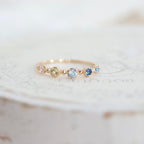 Light-Luxury Gold-Plated Slim-Band Multi-Color Round Zircon Ring