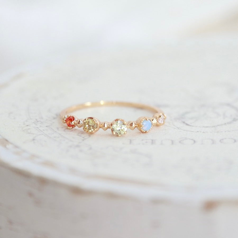 Light-Luxury Gold-Plated Slim-Band Multi-Color Round Zircon Ring