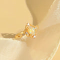 Vintage Gold-Plated Four-Petal Flower Natural Opal Ring