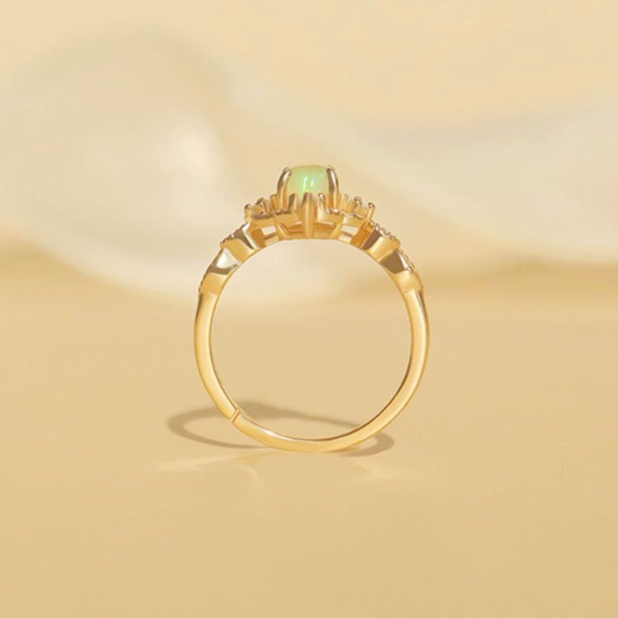 Vintage Gold-Plated Four-Petal Flower Natural Opal Ring