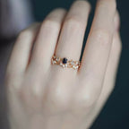 Light Luxury Gold-Plated Asymmetric Multi-Zircon Blue Sandstone Ring