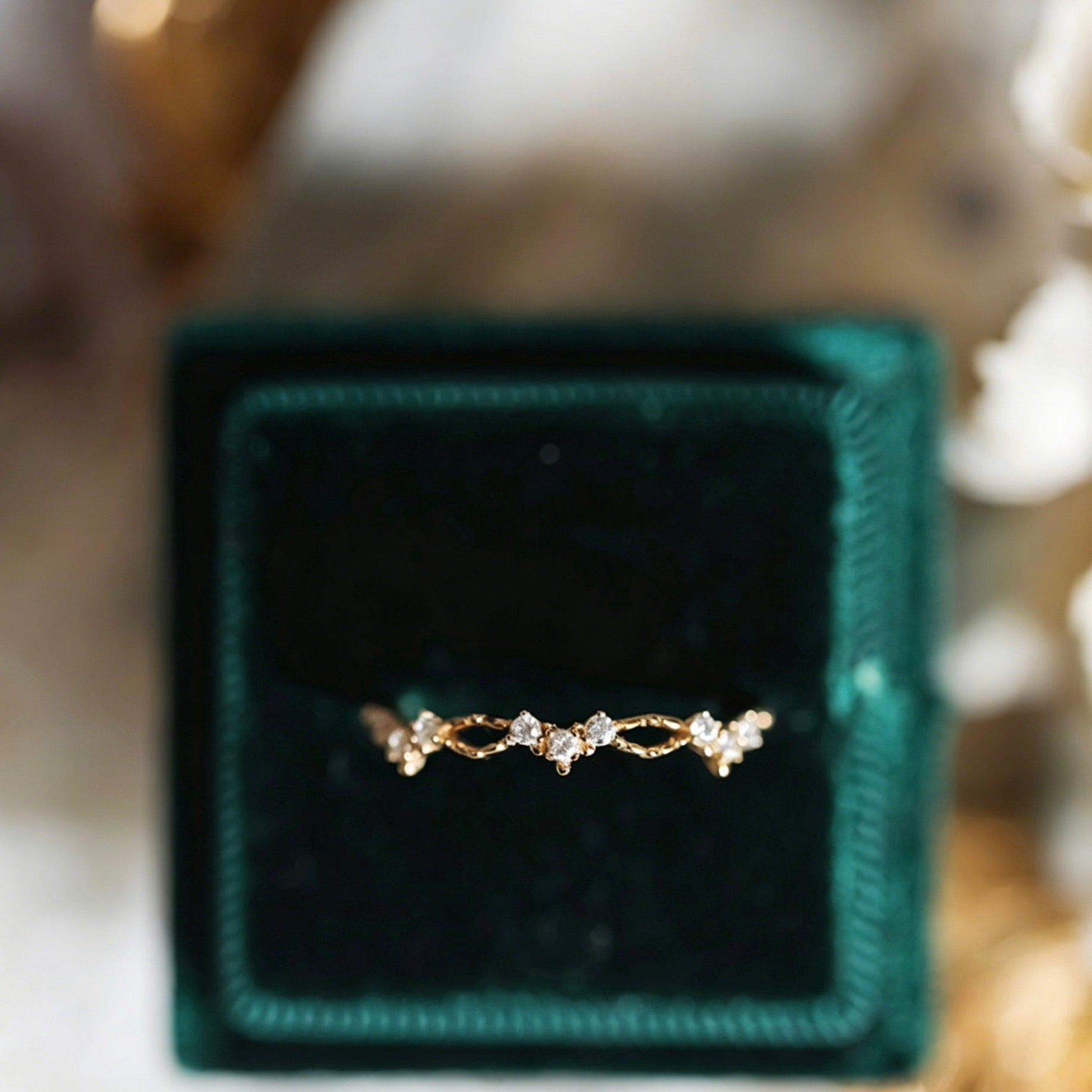 Light Luxury Gold-Plated Asymmetric Multi-Zircon Blue Sandstone Ring