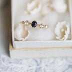 Light Luxury Gold-Plated Asymmetric Multi-Zircon Blue Sandstone Ring
