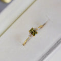 Gold-Plated Slim-Banded Square Olive-Green Colored Zircon Ring
