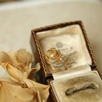 Vintage Luxury Gold-Plated Lace Pattern Natural Cabochon Citrine Ring