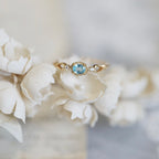 Light-Luxury Gold-Plated Hollow-Rhombus Clear Zircon Natural Paraiba Color Apatite Ring