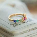 Luxury Gold-Plated Open Rectangular Multi-Color Clear Zircon Ring