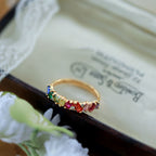 Luxury Gold-Plated Open Rectangular Multi-Color Clear Zircon Ring