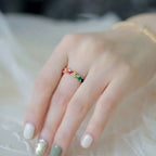 Luxury Gold-Plated Open Rectangular Multi-Color Clear Zircon Ring