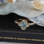 Luxury Gold-Plated Clover-Shaped Multi-Zircon Light Blue Topaz Ring