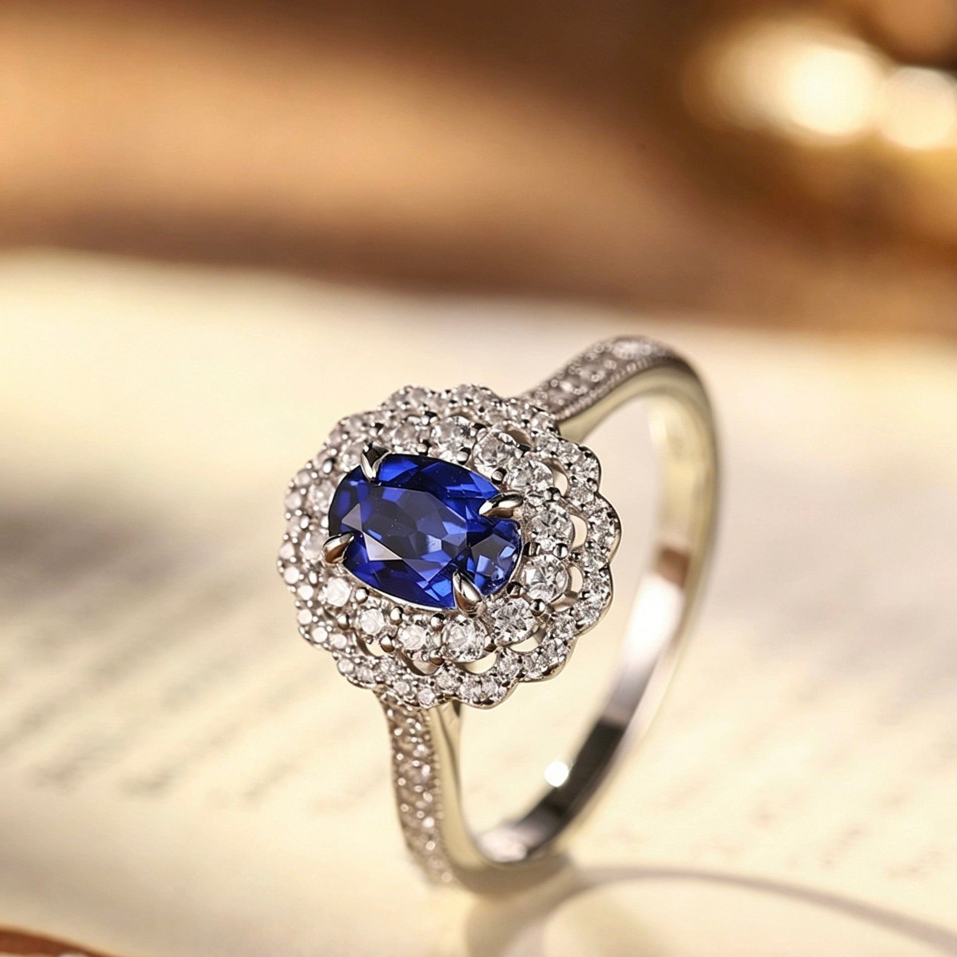 Silver-Plated Flower-Shaped High-Carbon Diamond Zircon Ring