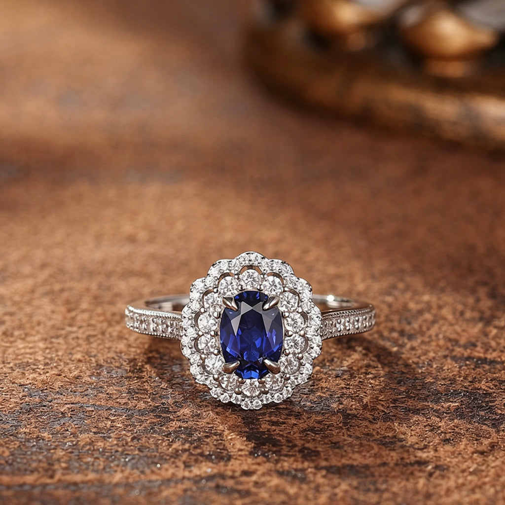 Silver-Plated Flower-Shaped High-Carbon Diamond Zircon Ring