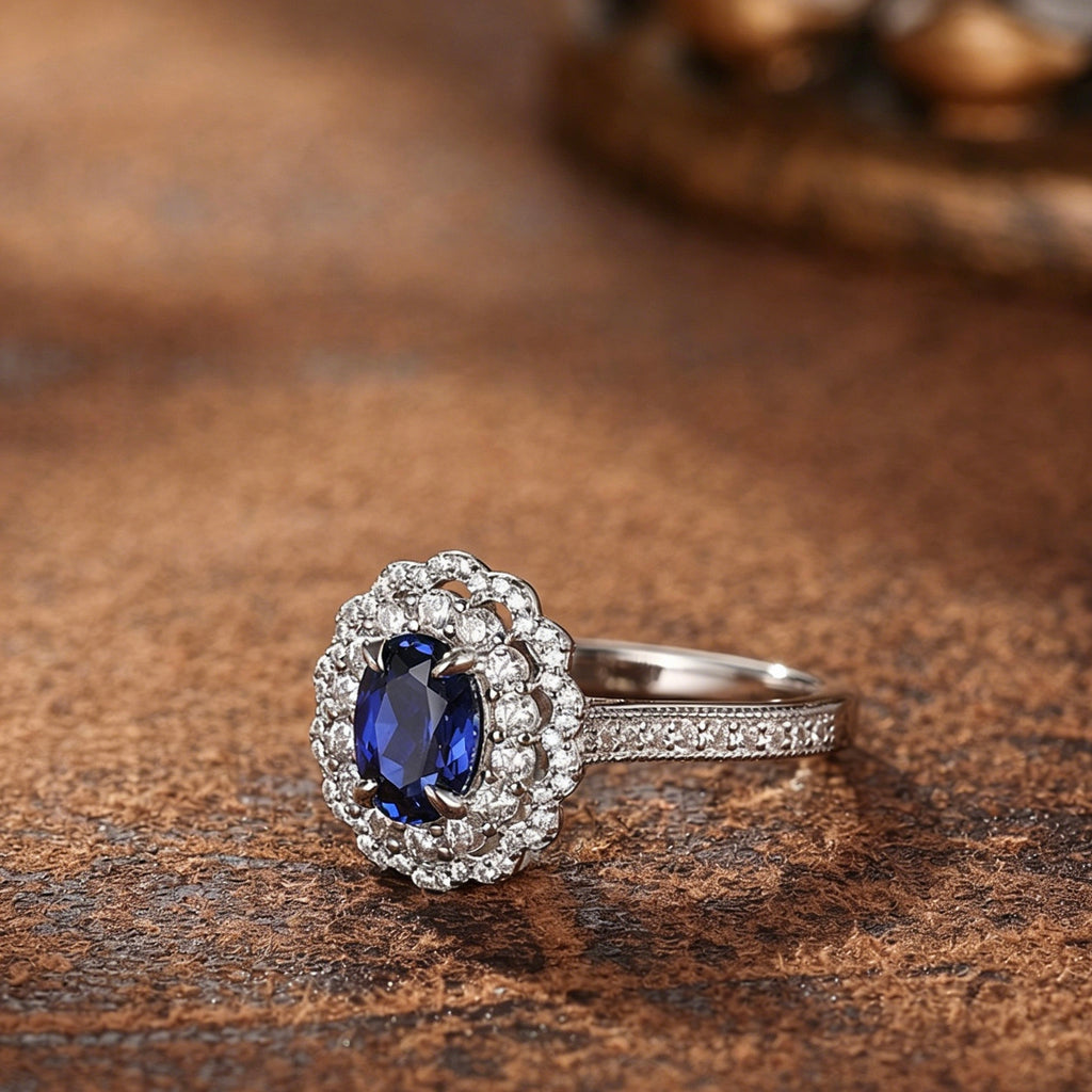 Silver-Plated Flower-Shaped High-Carbon Diamond Zircon Ring