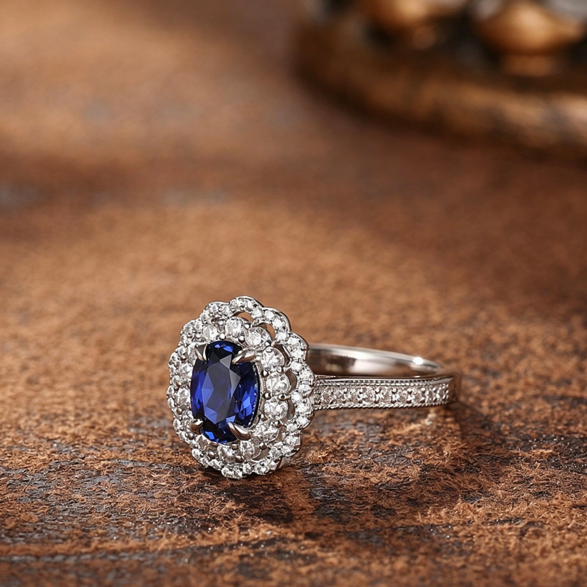 Silver-Plated Flower-Shaped High-Carbon Diamond Zircon Ring