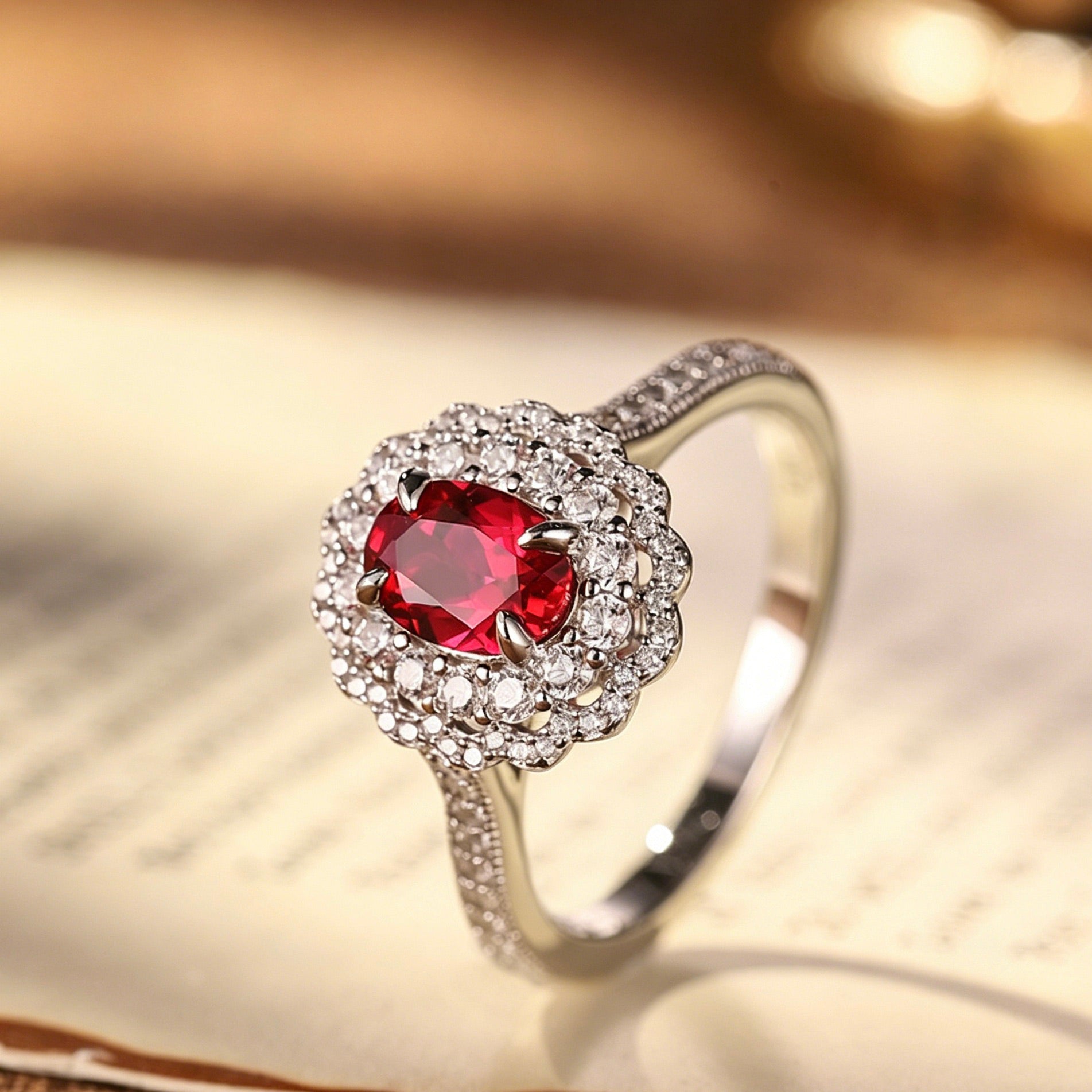 Silver-Plated Flower-Shaped High-Carbon Diamond Zircon Ring