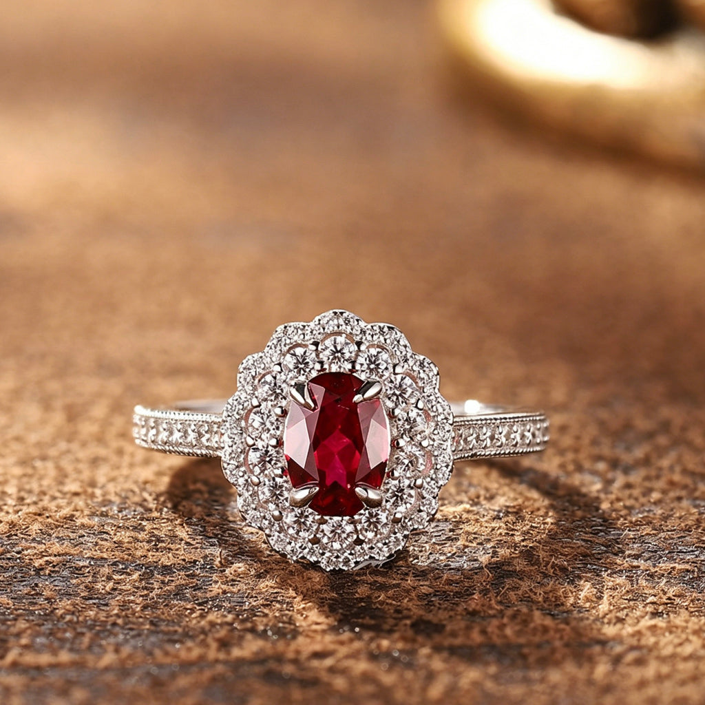 Silver-Plated Flower-Shaped High-Carbon Diamond Zircon Ring