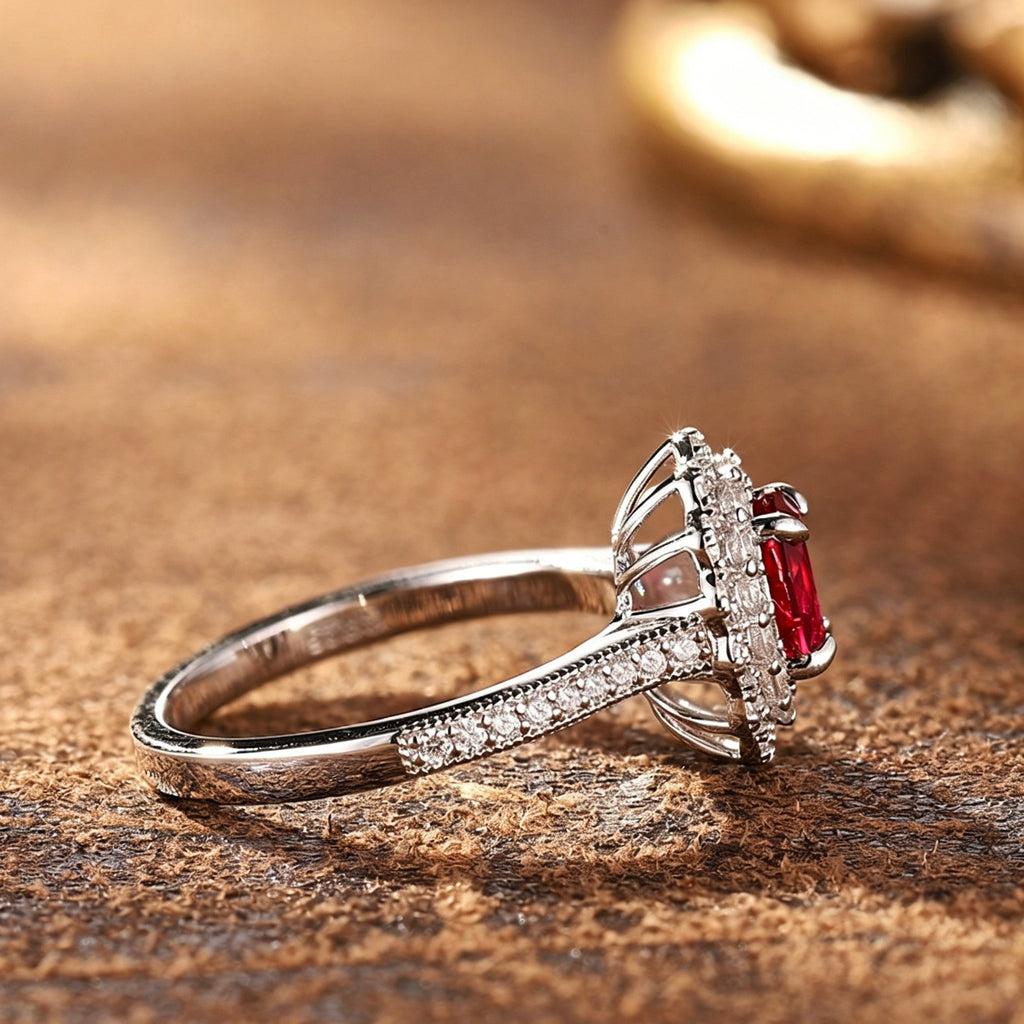 Silver-Plated Flower-Shaped High-Carbon Diamond Zircon Ring